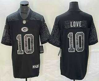Mens Green Bay Packers #10 Jordan Love Black Reflective Limited Stitched Jersey->green bay packers->NFL Jersey